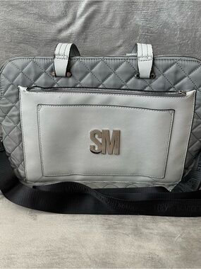 Steve Madden Quilted Gray Laptop Tote with Front Pocket and SM Initials